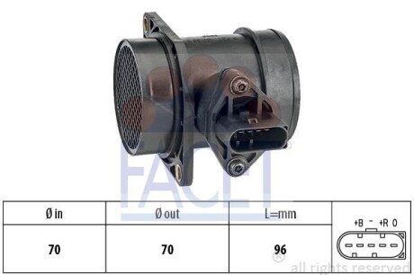 Расходомер воздуха (5конт.) AUDI A4/A6/SKODA OCTAVIA 1.6/1.8T 96-10 FACET 10.1439