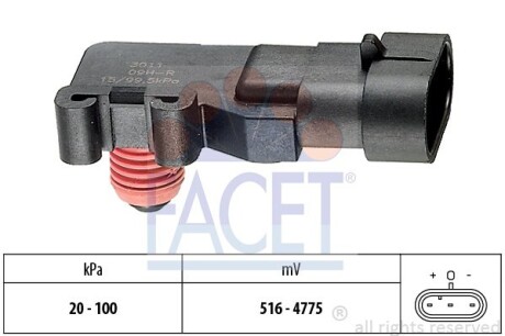 Датчик давления наддува (3 конт.) EPICA/NUBIRA/ASTRA/COMBO 1.4-3.5 92- FACET 10.3011