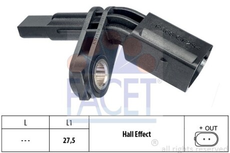 Датчик ABS перед./зад. T5 03-/Caddy 03-перед. Л. FACET 21.0007