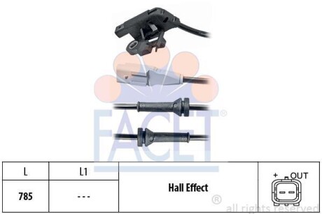 Датчик ABS Citroen C4 I, II/Peugeot 307 1.4-2.0D 00- задний Л/Пр FACET 21.0031