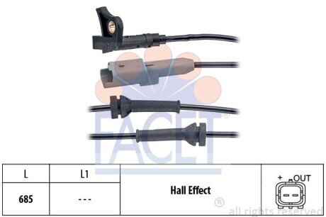 Датчик ABS Peugeot 307, 00- перед Л/Пр. FACET 21.0035