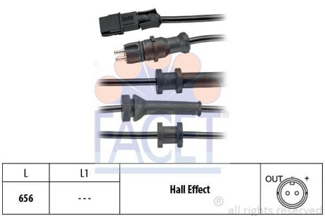 Датчик ABS Renault Laguna 01- зад Л/пр (603 mm) FACET 21.0153