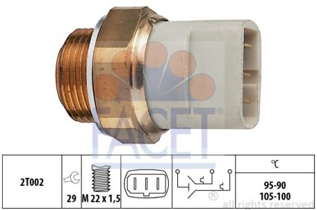 Датчик вмикання вентилятора Vito OM601 (на радіаторі) (3конт.) FACET 7.5697 (фото 1)