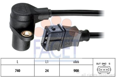 Датчик положения коленвала Audi A6/A8/VW Passat 2.3-2.8 i 95-> FACET 9.0214