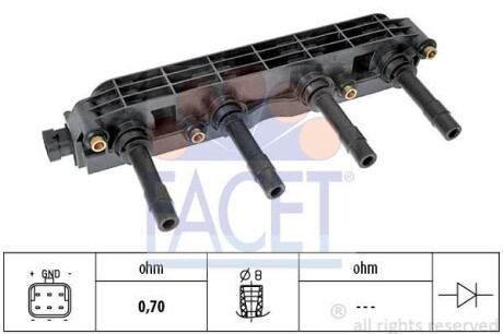 Катушка воспаления Astra G/Combo/Vectra B/C/Zafira A 1.6 95- FACET 9.6299