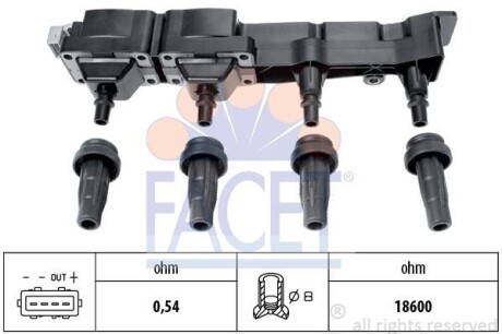 Катушка воспаления Citroen Berlingo/Peugeot 206/307/Partner 1.6 00- FACET 9.6307