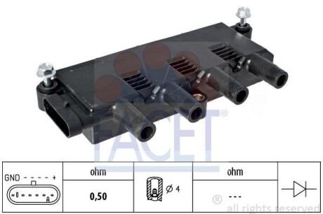 Катушка воспаления Fiat 500/Panda/Grande Punto/Punto 1.2/1.4 03- FACET 9.6323