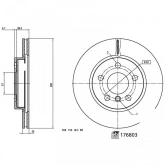 Диск гальмівний (передній) BMW i3 (I01) 13- (280x20) FEBI BILSTEIN 176803