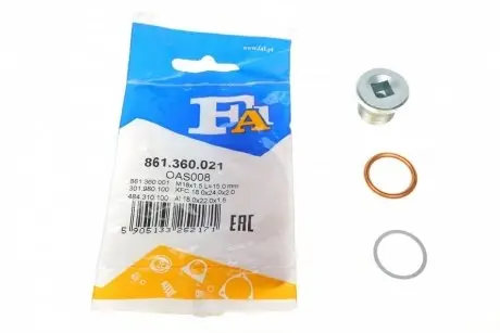 Пробка масляного піддону з шайбами M18x1.5 L=15 (Fischer) Fischer Automotive One (FA1) 861.360.021 (фото 1)