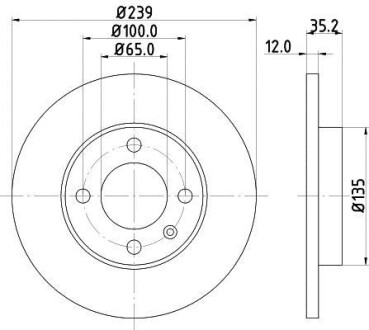 Диск тормозной передний (4 отверстия) (239x12 мм) VAG 72-01 HELLA 8DD 355 100-131