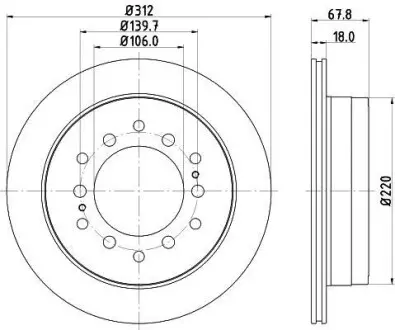 Тормозной диск зад. Cruiser 300/80/90/Prado/Lexus GX 01-10 3.0-4.7 (PRO) HELLA 8DD355114-861
