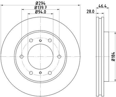 Гальмівний диск перед. L200/Pajero Sport 05-2.4-3.5 (PRO) HELLA 8DD355115-731