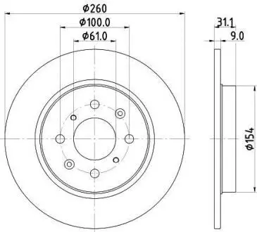 PRO HONDA Гальмівний диск задн. INSIGHT 1.3 09-, JAZZ III ELECTRIC 09- HELLA 8DD 355 122-531