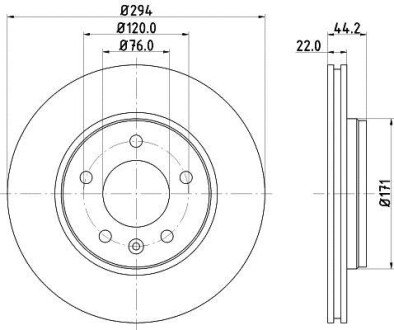 PRO HIGH CARBON VW диск гальмівний задн. (вентил.) T5 03- (294*22) HELLA 8DD 355 128-031