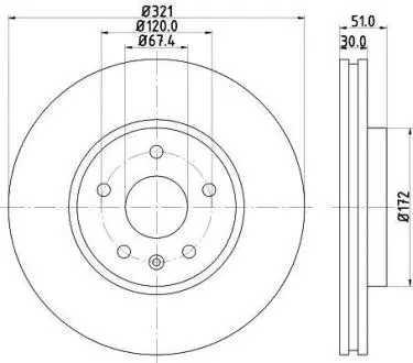 PRO HIGH CARBON OPEL гальмівний диск передн. INSIGNIA A, CHEVROLET CAMARO, SAAB HELLA 8DD 355 129-091