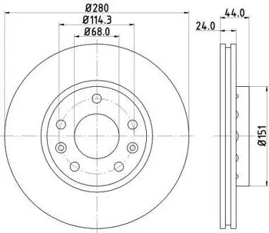 PRO HIGH CARBON диск гальмівний передній (280*24) RENAULT Duster 10-, Laguna 1.5DCI 07-, Megane 08- HELLA 8DD 355 129-121