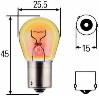 Лампа розжарювання, PY21W 24V 21W BAU 15s Amber HELLA 8GA006841241