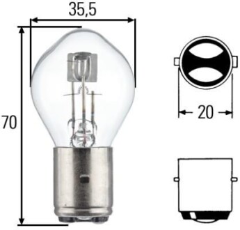 Лампа розжарювання S2 12V 35/35W BA20d HELLA 8GD002084131