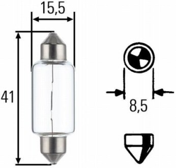 Лампа накаливания, фонарь освещения номерного знак 12V 18W софита SV8.5 HELLA 8GM002091141