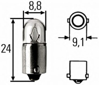 H 2W 12V BA9s Автолампа розж. STANDARD HELLA 8GP 002 068-121