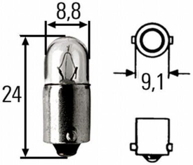 H, 2 W, 24 V, BA 9 s автолампа HELLA 8GP 002 068-241