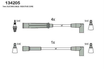 HUCO OPEL К-кт високовольтних проводІв Kadett E 1.3 HITACHI 134205