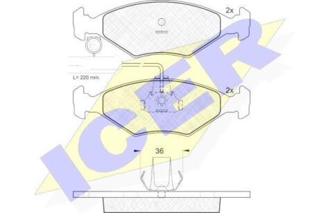 Колодки гальмівні дискові передні FIAT PALIO (178DX) 96-01; FIAT SIENA (178) 96-12 ICER 181226