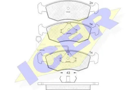 Колодки тормозные передние дисковые FIAT PALIO (178BX) 99-00; FIAT PALIO (178DX) 96- ICER 181227