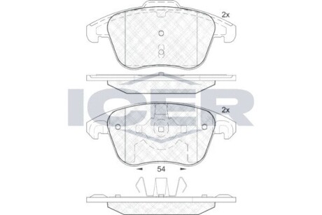 Колодки гальмівні (передні) Citroen C4 04-/Peugeot 207/307/308/3008 02- ICER 181866-200