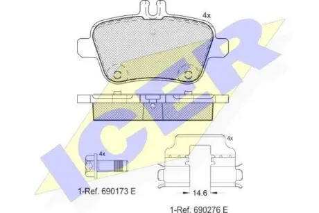 Колодки тормозные (задние) MB A-class (W176)/B-class (W246/W242)/CLA-class (C117) 12-19/SLC(R172) 16 ICER 182039