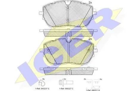 Колодки тормозные (передние) Citroen C5 21-/Peugeot 308 13-/508 18-/Opel Grandland 19-/Astra L 21- ICER 182227