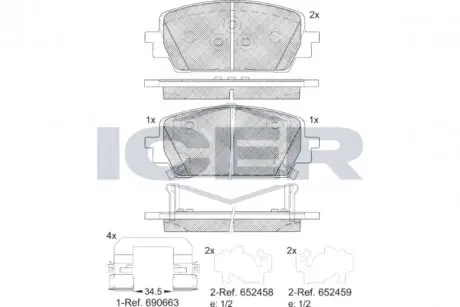 Колодки тормозные (передние) Hyundai Santa Fe/Kia Sorento 20- ICER 182428
