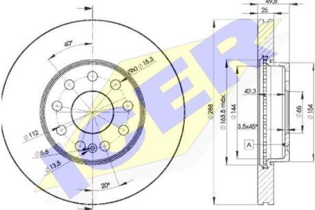 Диск гальмівний (передній) Audi A3/Skoda Octavia/VW Caddy/Golf/Touran 03- (288x25)(з покр.)(вентил.) ICER 78BD5615-2