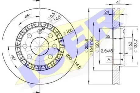 Диск гальмівний (передній) Opel Astra F/Kadett/Vectra 84-/Daewoo Lanos 97- (256x24)(з покр.)(вент.) ICER 78BD9042-2