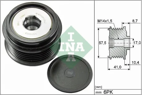 Шків генератора DAIHATSU CHARADE VIII FORD GALAXY III, MONDEO V, S-MAX FORD USA MUSTANG TOYOTA AURIS, COROLLA, URBAN CRUISER, YARIS 1.3-3.7 11.08- INA 535028210