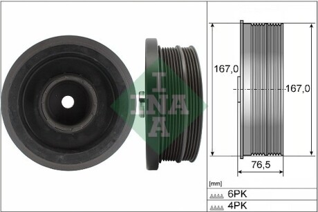 Шкив коленвала BMW 1 (E87)/3 (E90/E91)/5 (E60)/X3 (E83) 2.0D 02-12 (4PK+6PK) M47/N47 INA 544 0082 10