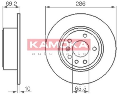 Тормозной диск задний 286x10 Opel Vectra B 2.0 16V 95-, 2.5 V6 24V 95- KAMOKA 1031622