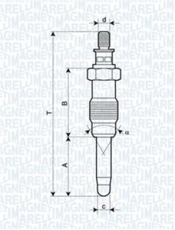 Свеча накала Renault 1.9D 93- MAGNETI MARELLI UX14A