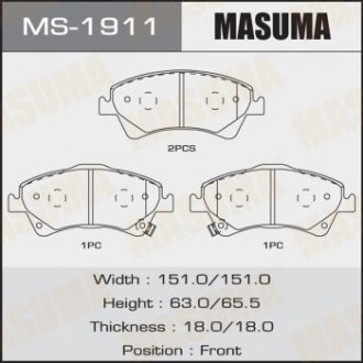 Колодка гальмівна передня Toyota Auris (06-15), Avensis (08-), Corolla (06-10) MASUMA MS1911