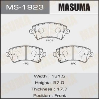 Колодки тормозные передн TOYOTA YARIS, TOYOTA COROLLA (06-14) MASUMA MS1923