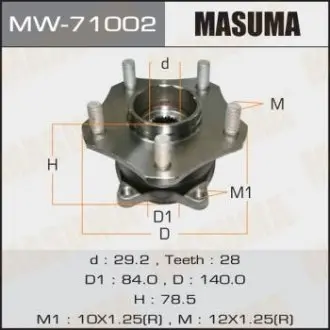 Ступиця переднього колеса в зборі з підшипником Suzuki Grand Vitara (05-) MASUMA MW71002