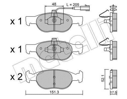 Колодки гальмівні (передні) Fiat Bravo/Brava 95-01/Marea 96-02/Lancia Delta II 94-99 (+датчик) Metelli 22-0079-0