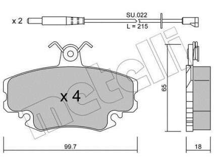 Колодки тормозные (передние) Renault Clio 90-98/Symbol 00-/Megane 96-03/Peugeot 205 87-98 (+датчики) Metelli 22-0120-0K