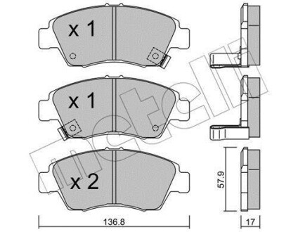 Колодки тормозные (передние) Honda Civic V/VI/VII 91-05/CRX III 92-98/Jazz 08-14 Metelli 22-0175-0