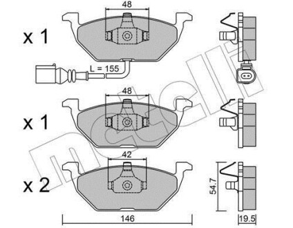 Колодки тормозные (передние) Audi A3/Skoda Octavia 96-13/Fabia 99-/VW Caddy/Golf 96-15 (+датчик) Metelli 22-0211-2