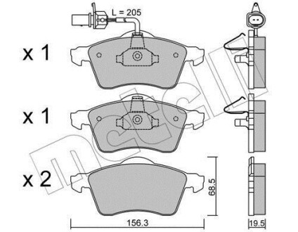 Колодки тормозные (передние) VW T4 90-03 R15 (+датчик) Metelli 22-0263-1