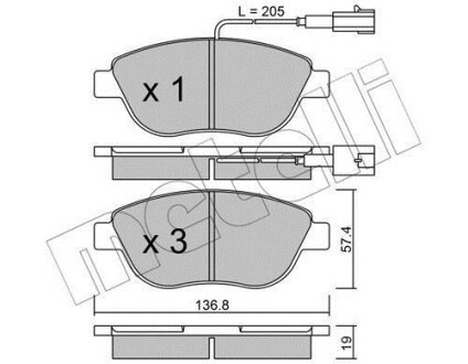 Колодки тормозные (передние) Fiat Doblo 01-/Opel Combo 1.3-2.0CDTI 12-(с датчиком) Metelli 22-0322-0