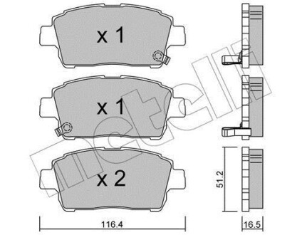 Колодки гальмівні (передні) Toyota Corolla 01-08/Prius 03-09/Yaris 99-05 Metelli 22-0423-0