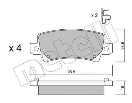 Колодки тормозные (задние) Toyota Corolla 1.4-2.0D 00- Metelli 22-0447-0