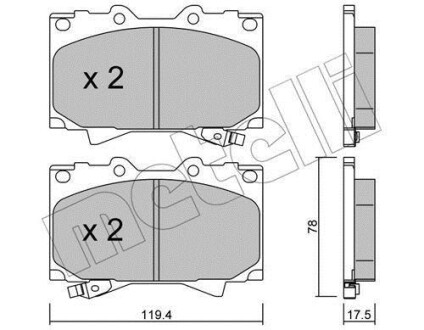 Гальмівні колодки (передні) Toyota Land Cruiser 100 98-07/Lexus LX 98-08 Metelli 22-0452-0